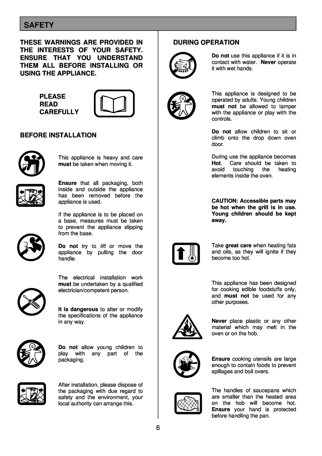 Tricity Bendix SIE 250 installation instructions Safety, Please Read Carefully Before Installation, During Operation 