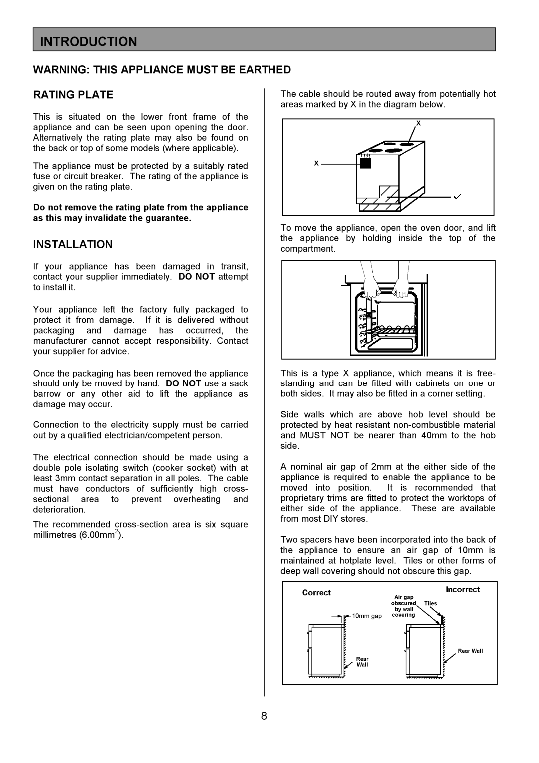 Tricity Bendix SIE 252 installation instructions Introduction, Rating Plate, Installation 