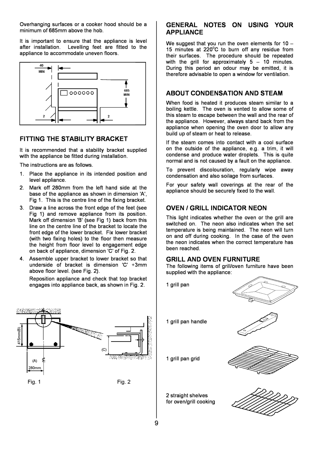 Tricity Bendix SIE 252 Fitting The Stability Bracket, General Notes On Using Your Appliance, About Condensation And Steam 