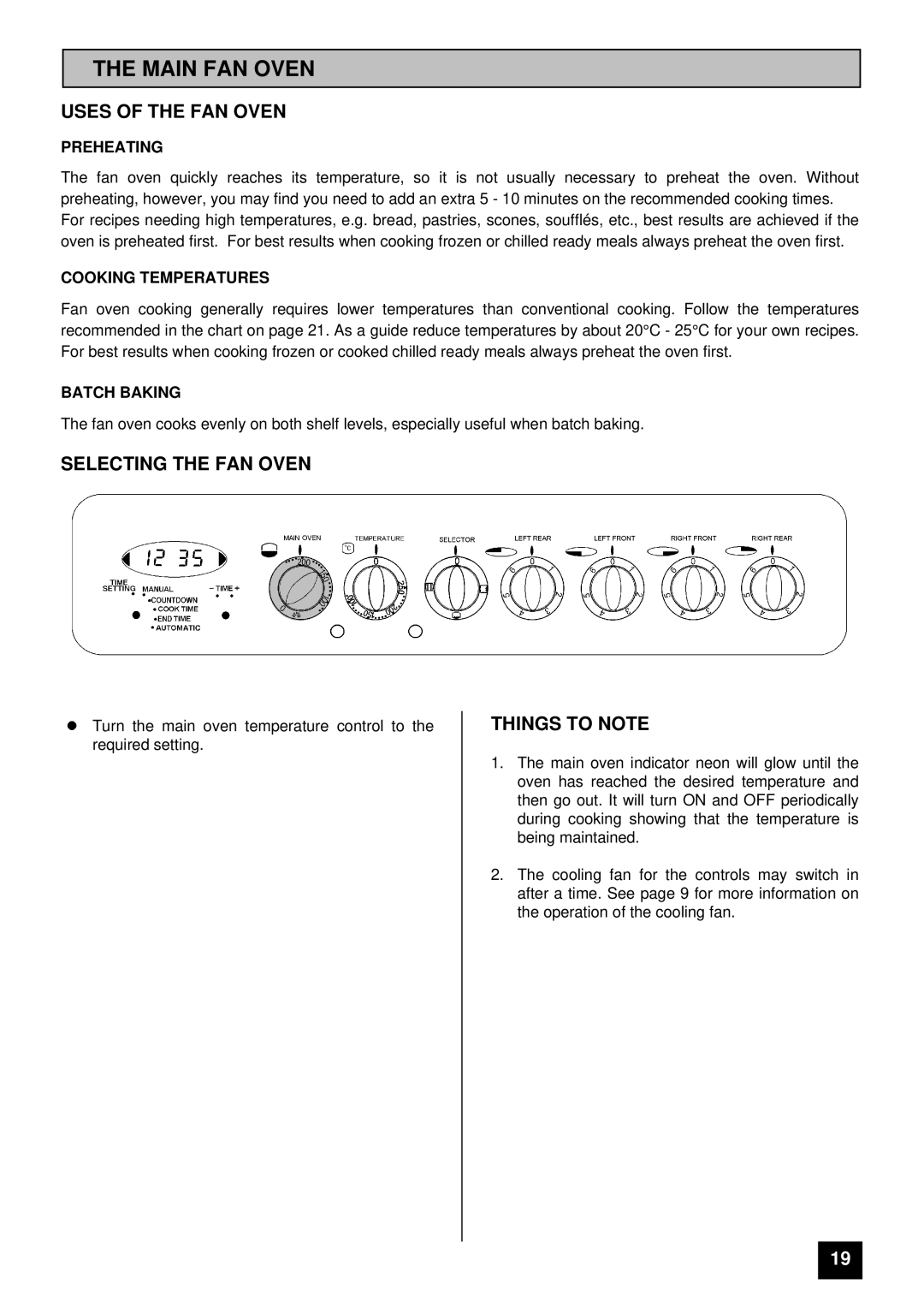 Tricity Bendix SIE 400 Main FAN Oven, Uses of the FAN Oven, Selecting the FAN Oven, Things to Note 