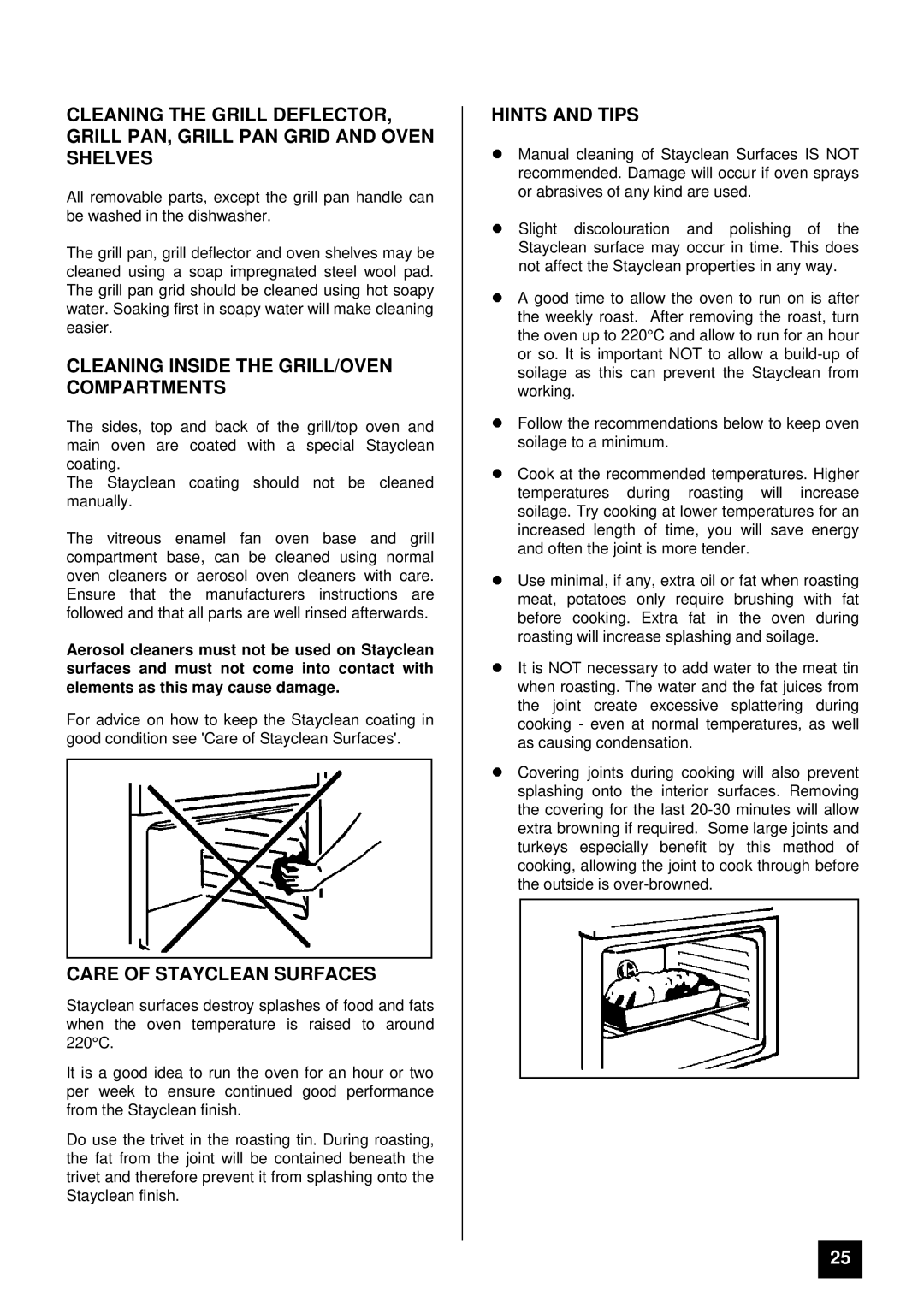 Tricity Bendix SIE 400 installation instructions Cleaning Inside the GRILL/OVEN Compartments, Care of Stayclean Surfaces 