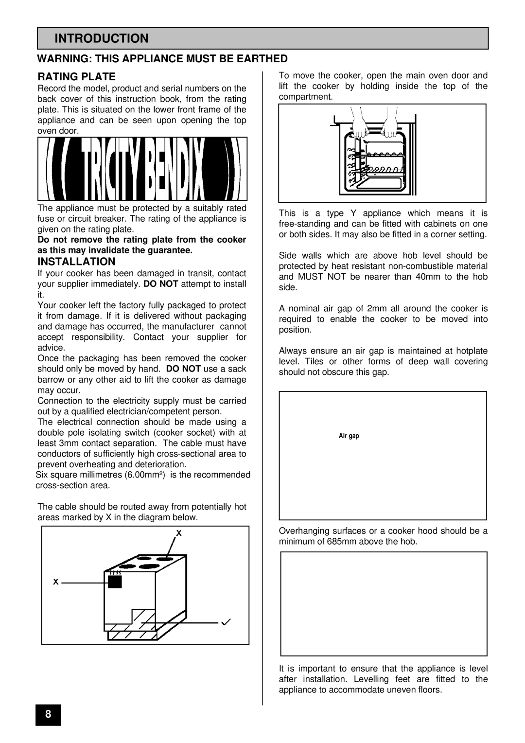 Tricity Bendix SIE 400 installation instructions Introduction, Rating Plate, Installation 