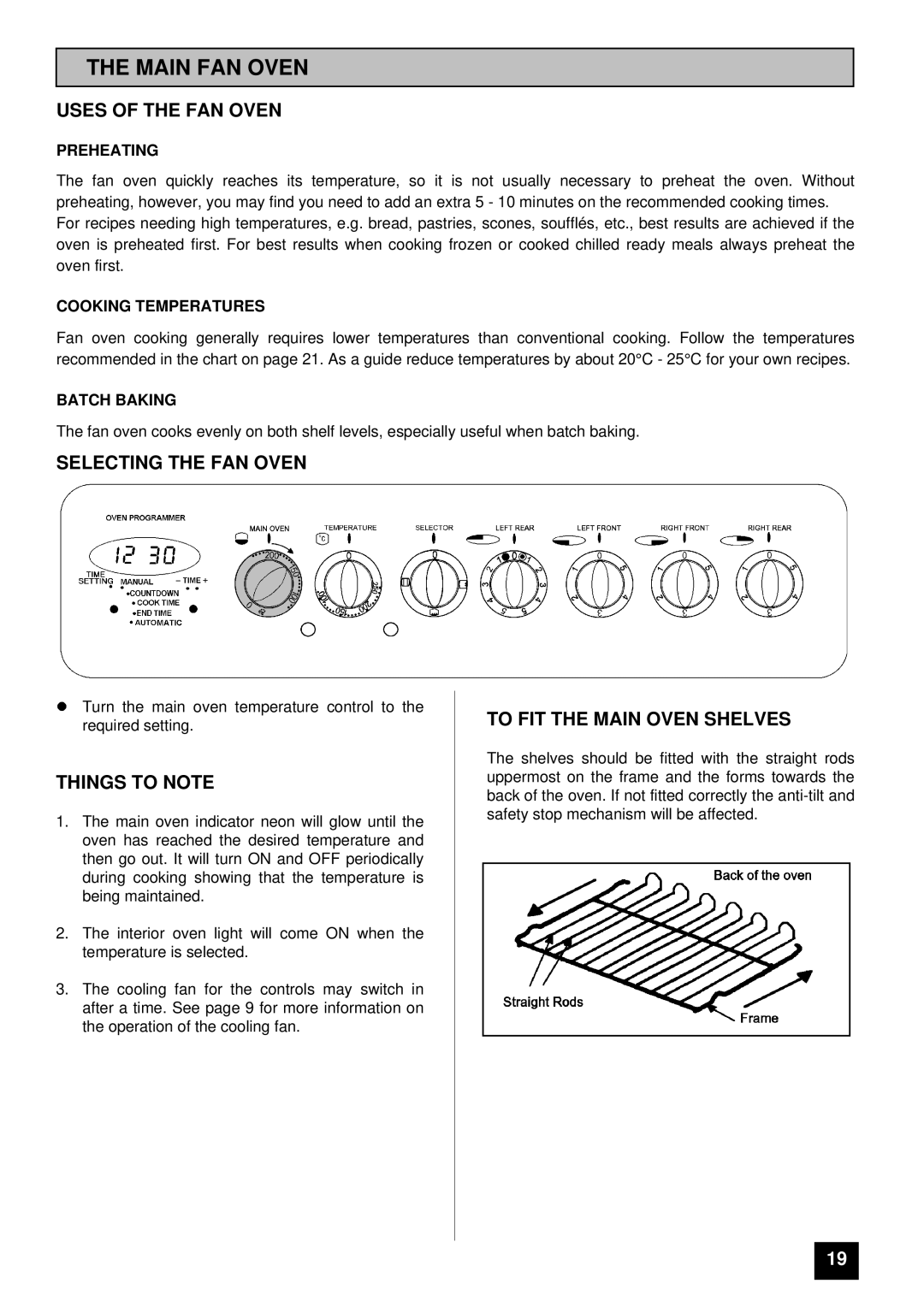 Tricity Bendix SIE 459 Main FAN Oven, Uses of the FAN Oven, Selecting the FAN Oven, Things to Note 