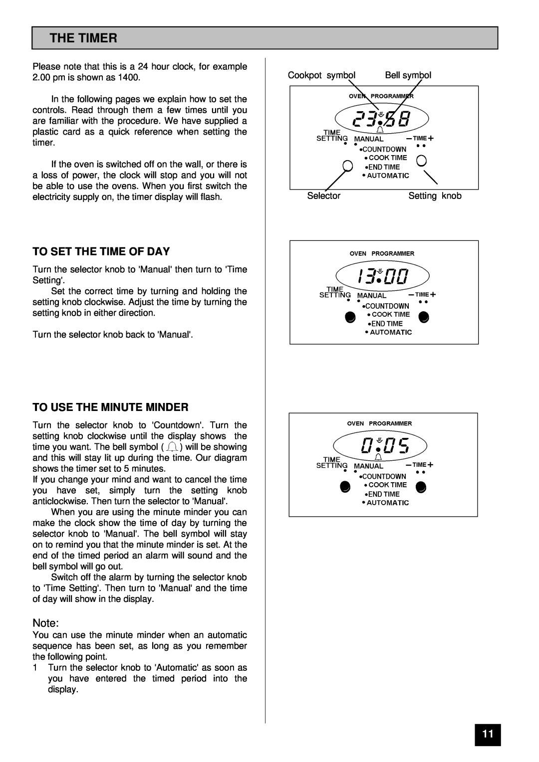 Tricity Bendix SIE 459 installation instructions The Timer, To Set The Time Of Day, To Use The Minute Minder 
