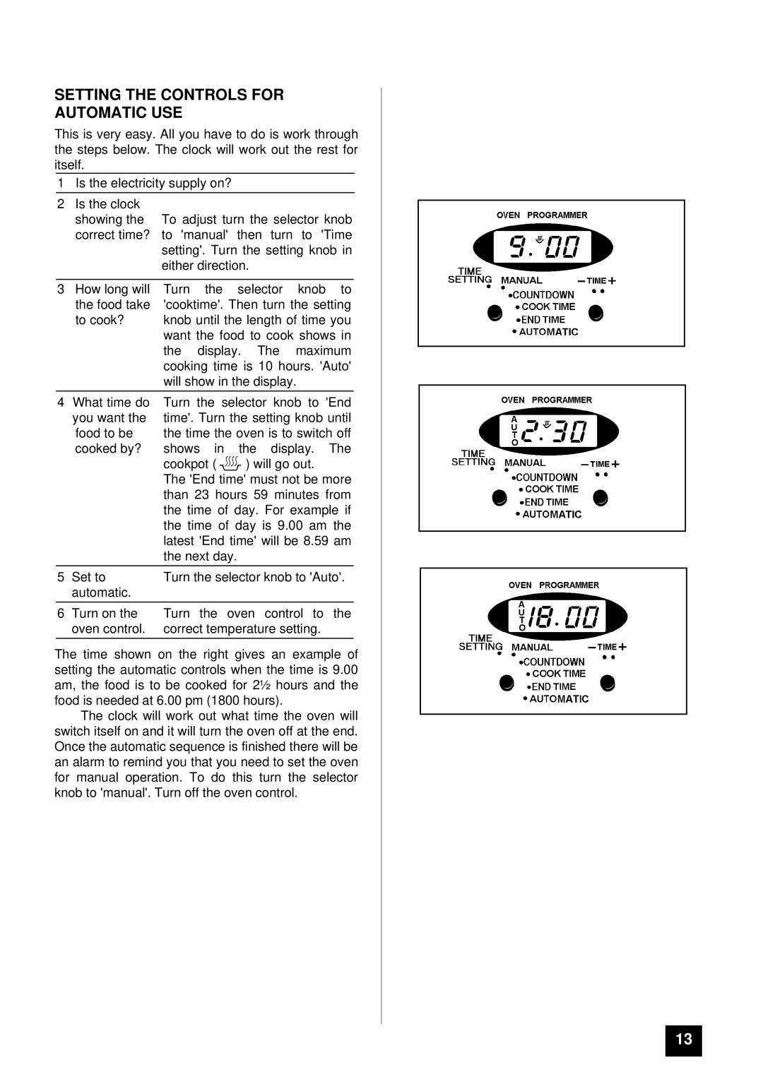 Tricity Bendix SIE 505 SSE/BZ installation instructions Setting the Controls for Automatic USE 