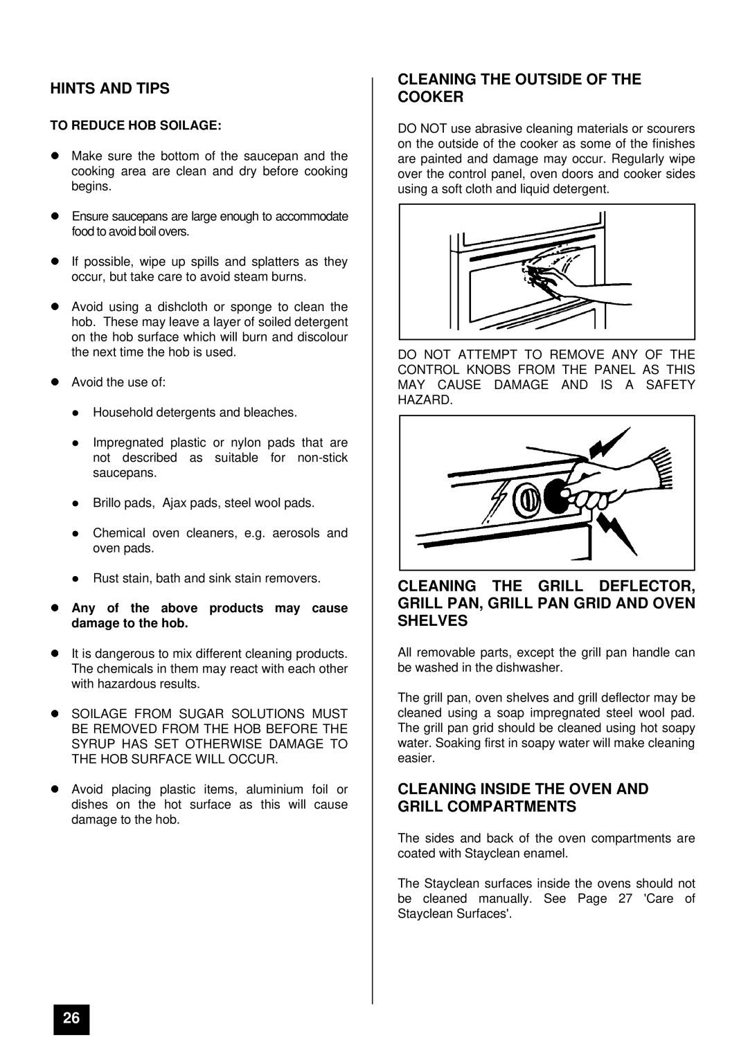 Tricity Bendix SIE 505 SSE/BZ Cleaning the Outside of the Cooker, Cleaning Inside the Oven and Grill Compartments 