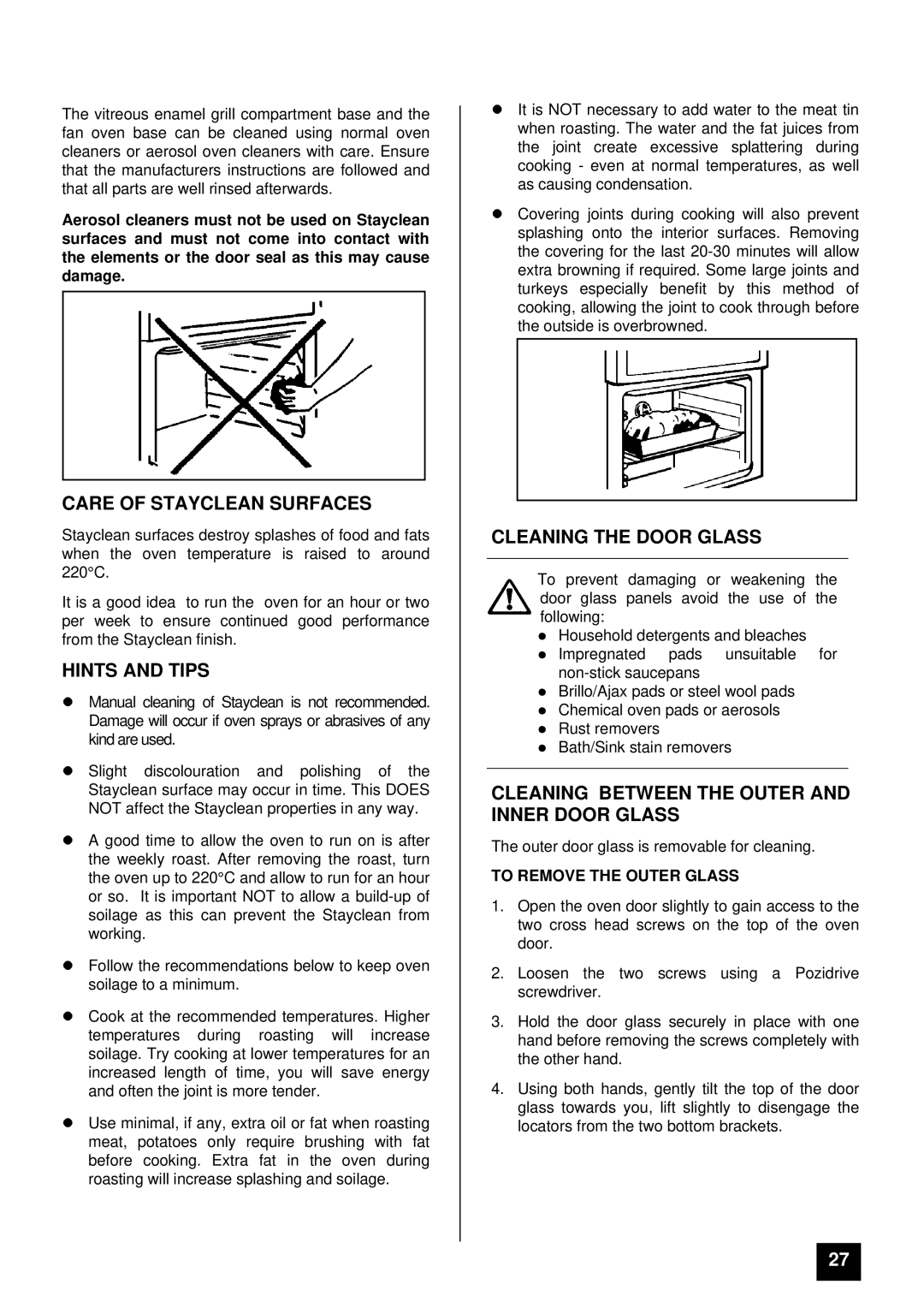 Tricity Bendix SIE 505 SSE/BZ Care of Stayclean Surfaces, Cleaning the Door Glass, To Remove the Outer Glass 