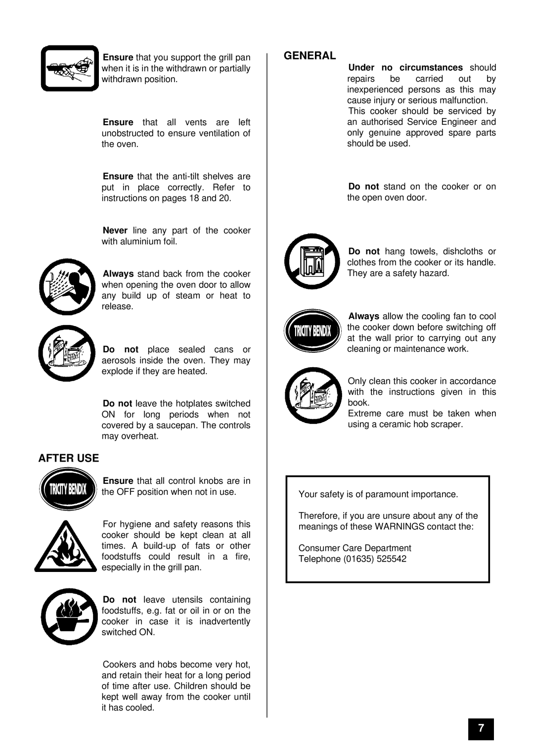 Tricity Bendix SIE 505 SSE/BZ installation instructions After USE, General 