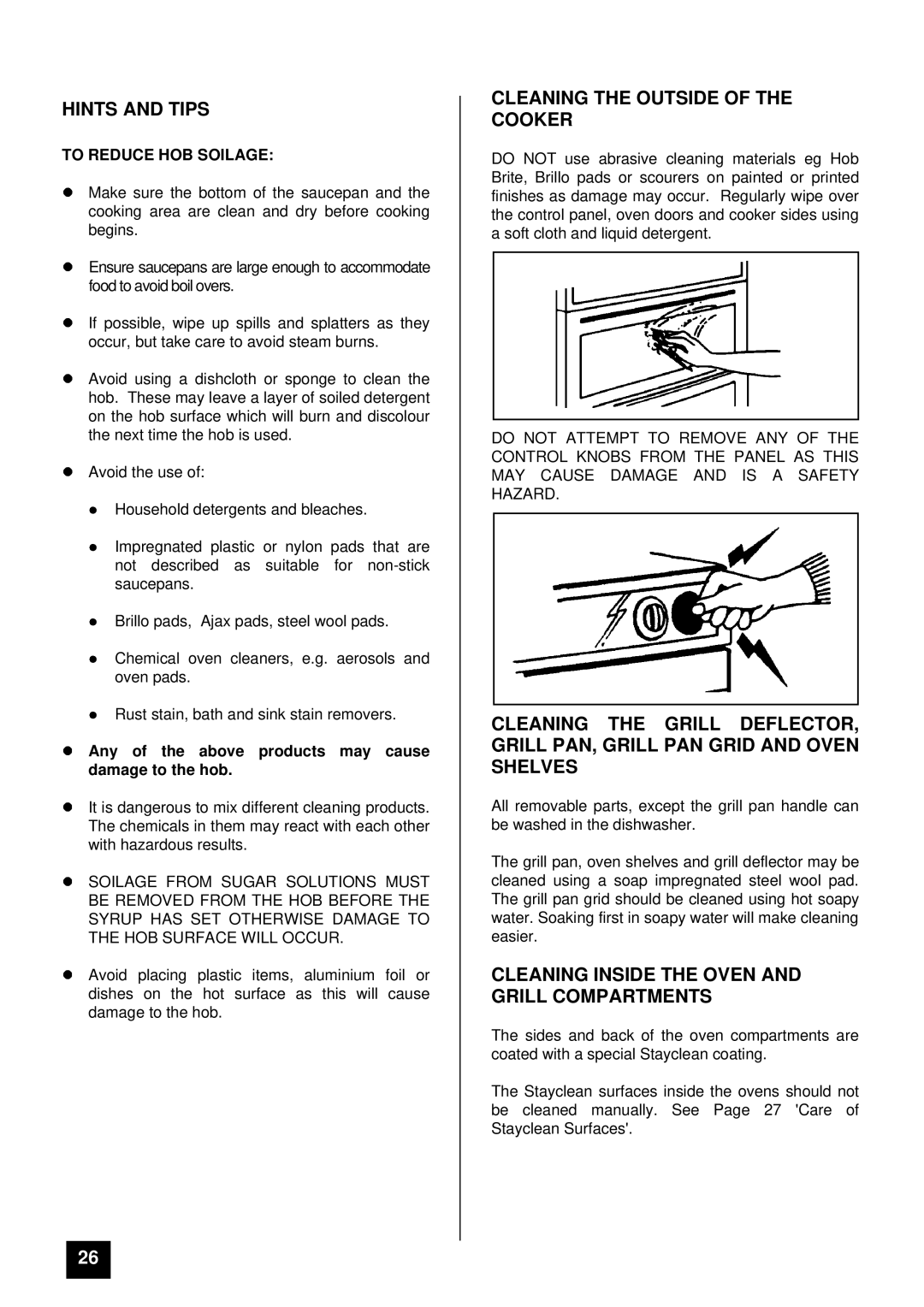 Tricity Bendix SIE 505 Cleaning the Outside of the Cooker, Cleaning Inside the Oven and Grill Compartments 