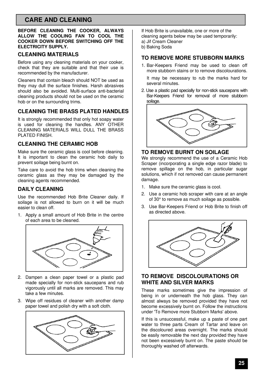 Tricity Bendix SIE 530 installation instructions Care and Cleaning 