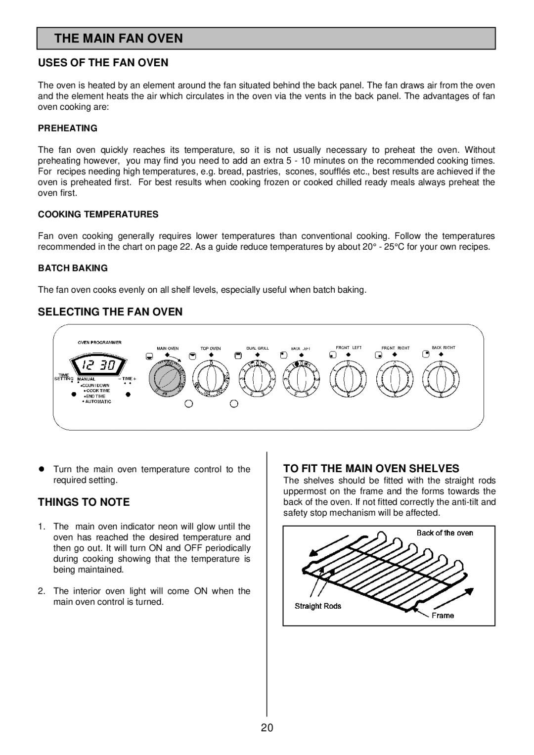 Tricity Bendix SIE 532 Main FAN Oven, Uses of the FAN Oven, Selecting the FAN Oven, Things to Note 