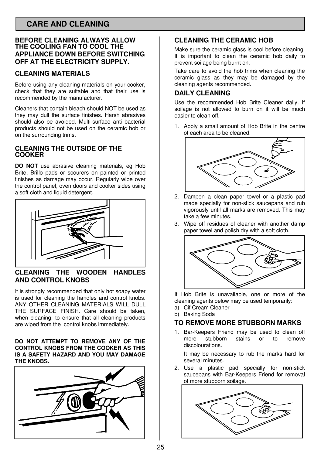 Tricity Bendix SIE 532 installation instructions Care and Cleaning 