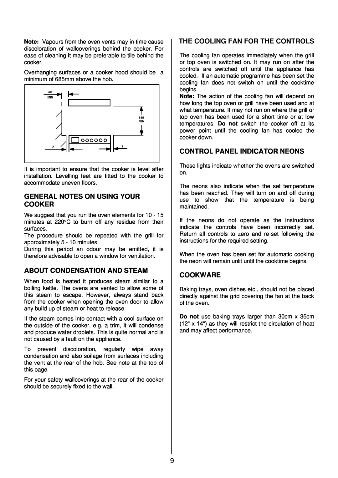 Tricity Bendix SIE 532 General Notes On Using Your Cooker, About Condensation And Steam, The Cooling Fan For The Controls 