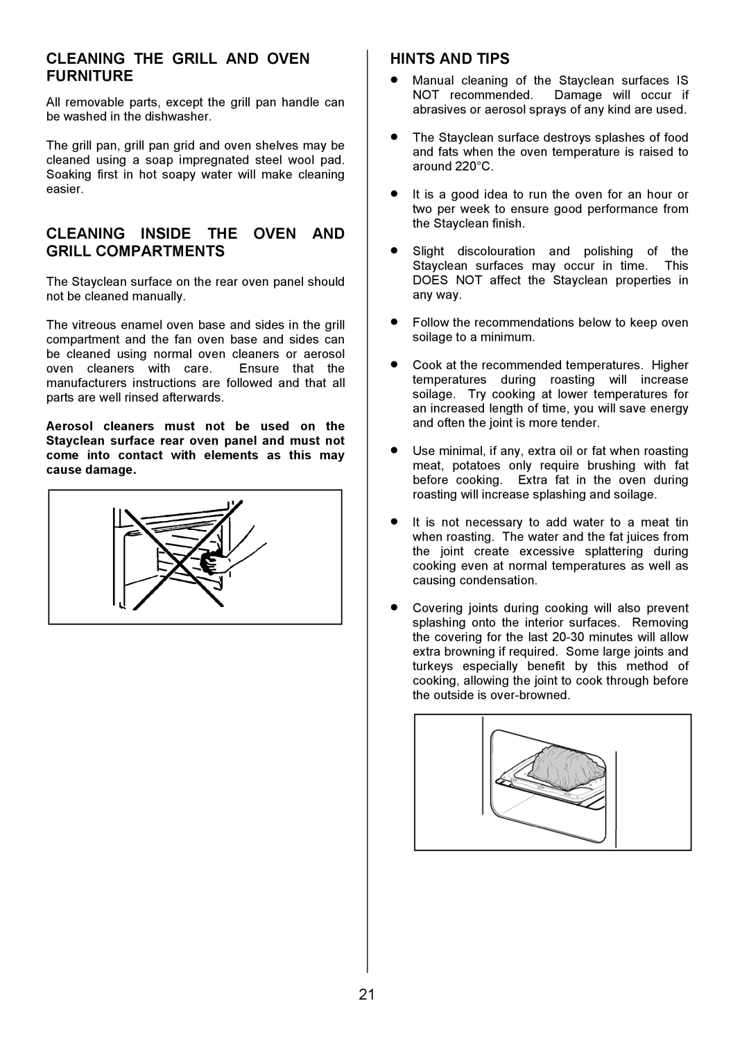 Tricity Bendix SIE305 Cleaning the Grill and Oven Furniture, Cleaning Inside the Oven and Grill Compartments 