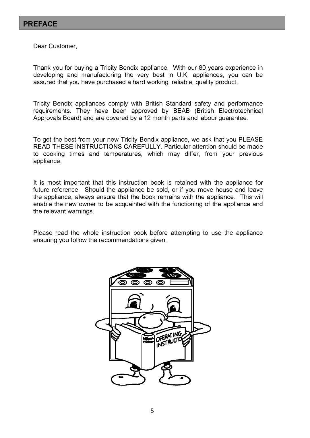 Tricity Bendix SIE305 installation instructions Preface 