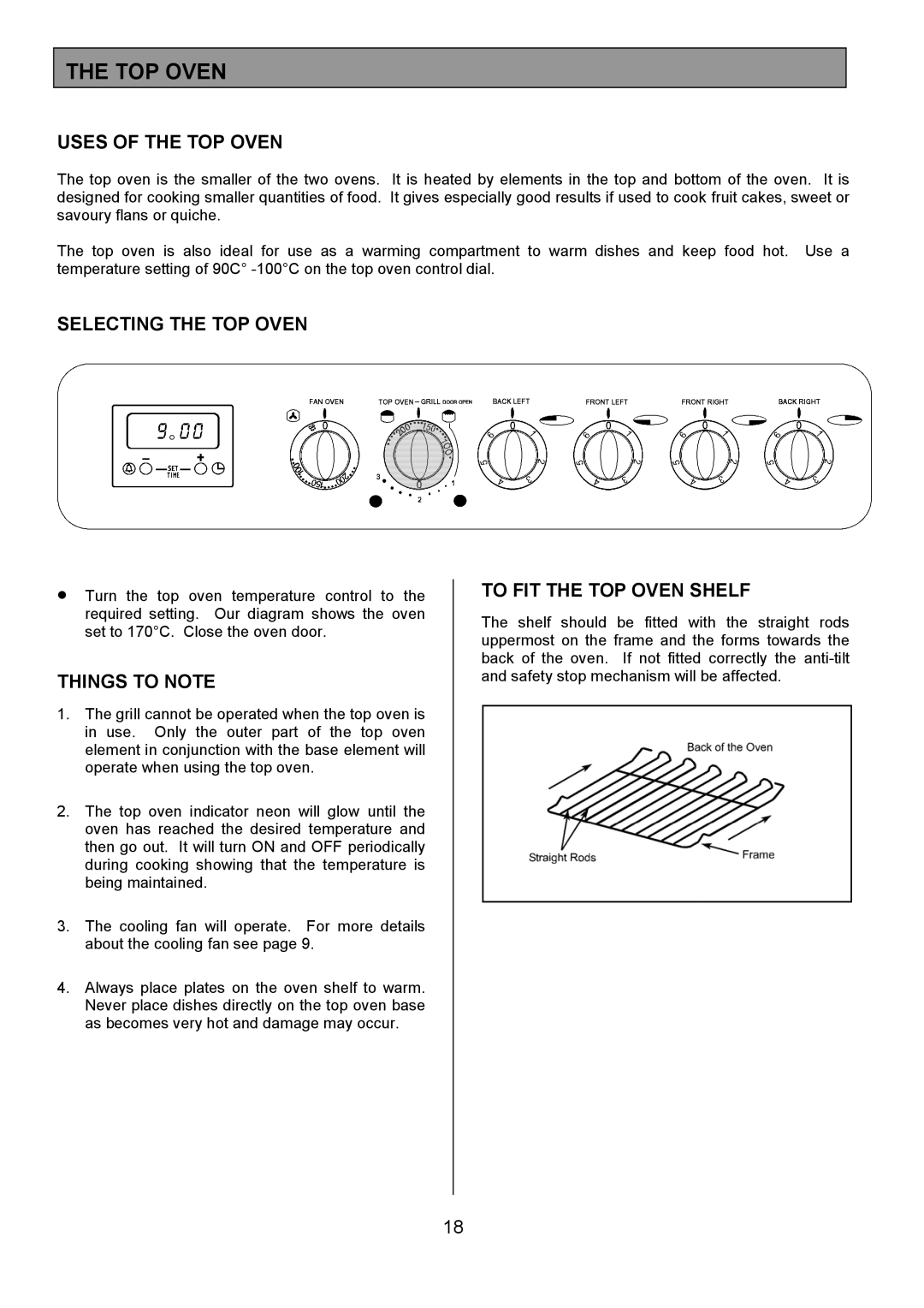 Tricity Bendix SIE324 installation instructions Uses of the TOP Oven, Selecting the TOP Oven, To FIT the TOP Oven Shelf 