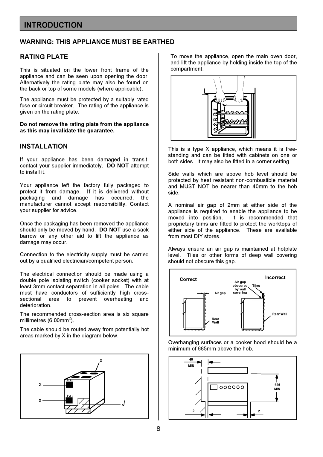 Tricity Bendix SIE324 installation instructions Introduction, Rating Plate, Installation 