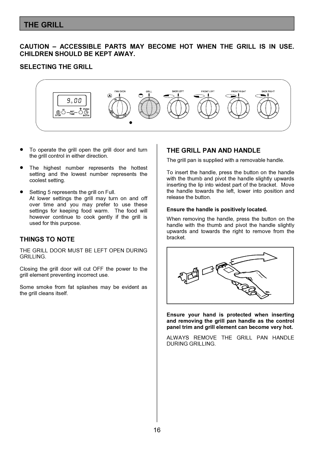 Tricity Bendix SIE326 installation instructions Selecting the Grill, Grill PAN and Handle 