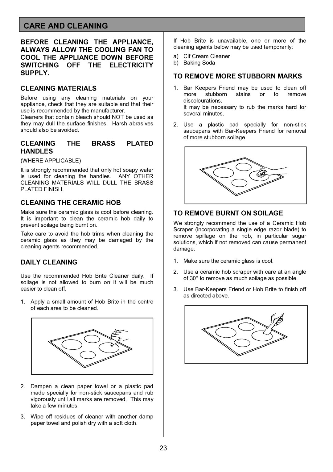 Tricity Bendix SIE326 installation instructions Care and Cleaning 