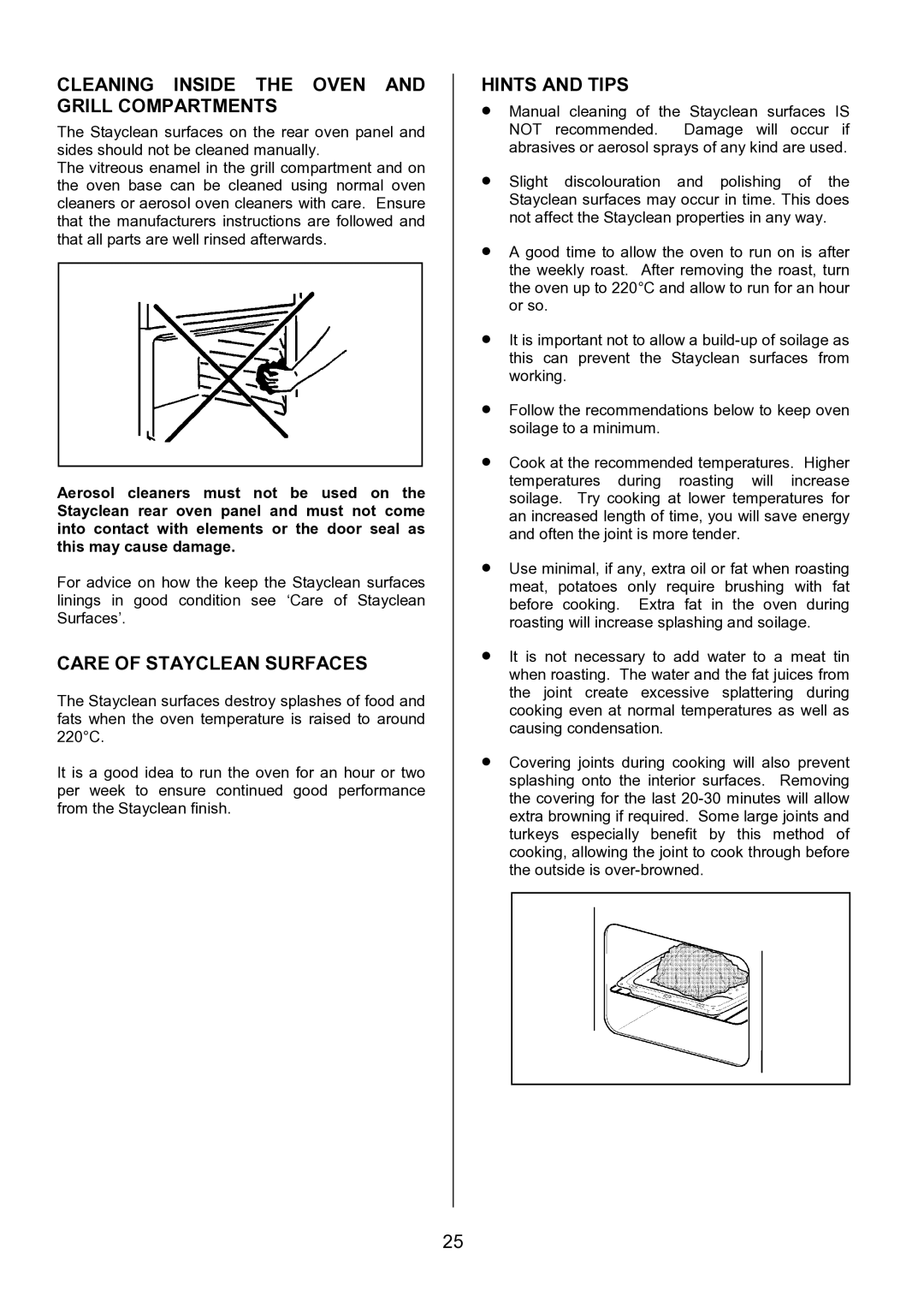 Tricity Bendix SIE326 installation instructions Cleaning Inside the Oven and Grill Compartments, Care of Stayclean Surfaces 