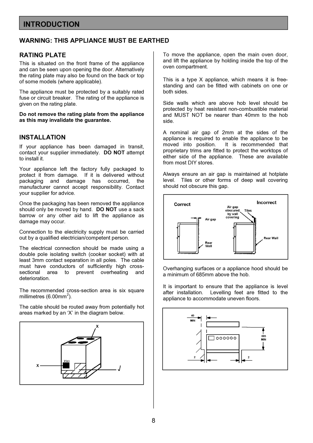 Tricity Bendix SIE326 installation instructions Introduction, Rating Plate, Installation 