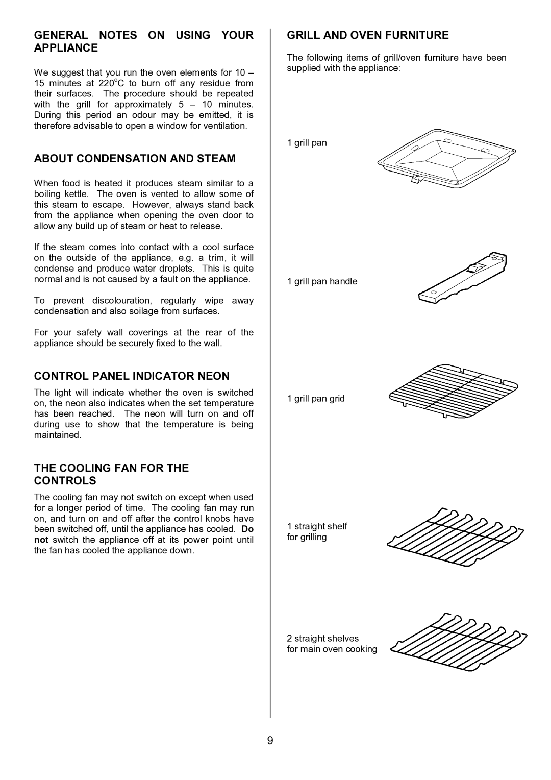 Tricity Bendix SIE326 General Notes on Using Your Appliance, About Condensation and Steam, Control Panel Indicator Neon 