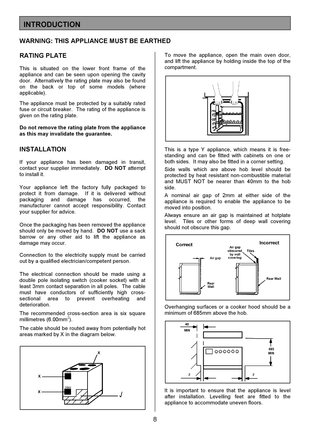 Tricity Bendix SIE401 installation instructions Introduction, Rating Plate, Installation 