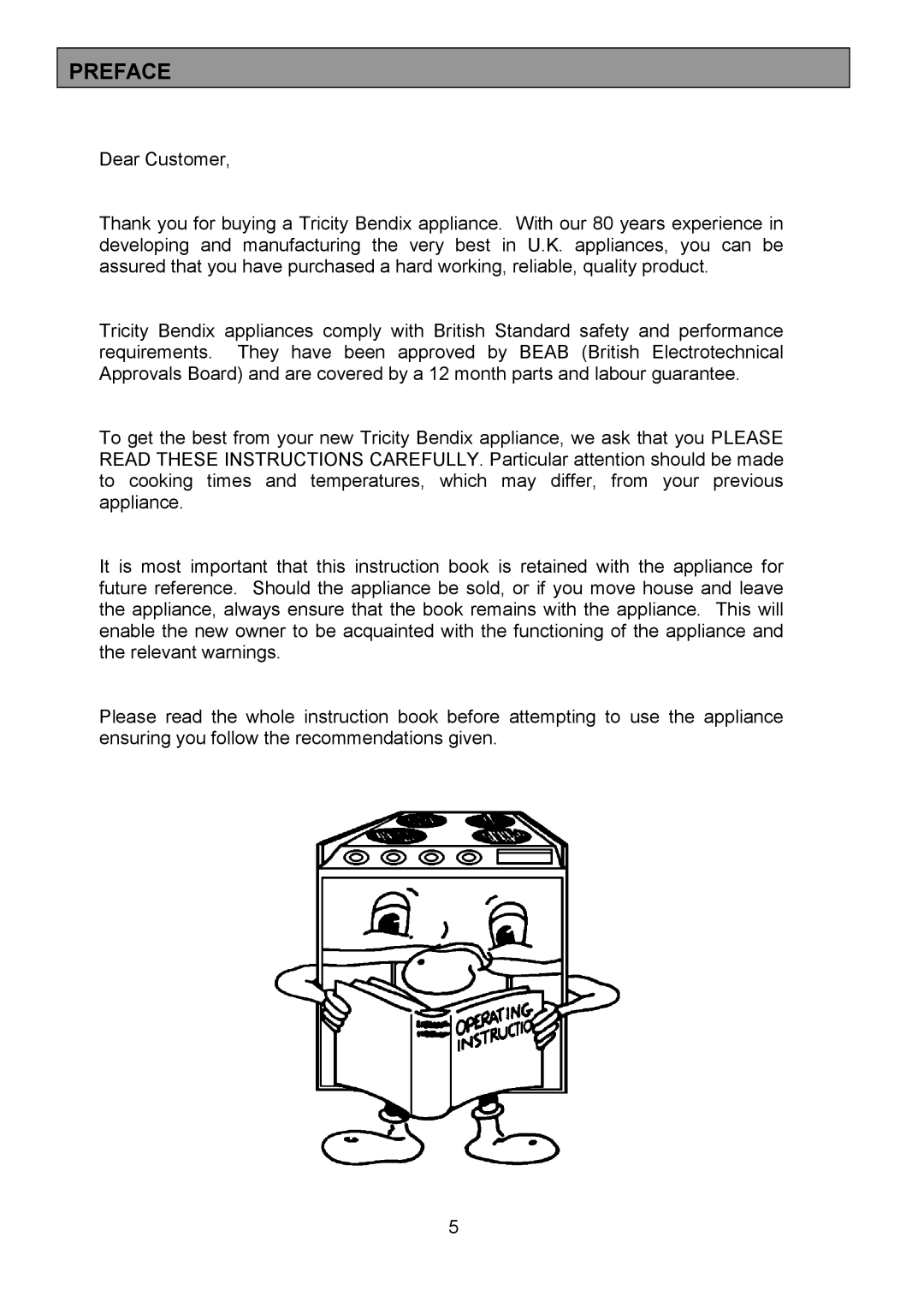 Tricity Bendix SIE424 installation instructions Preface 