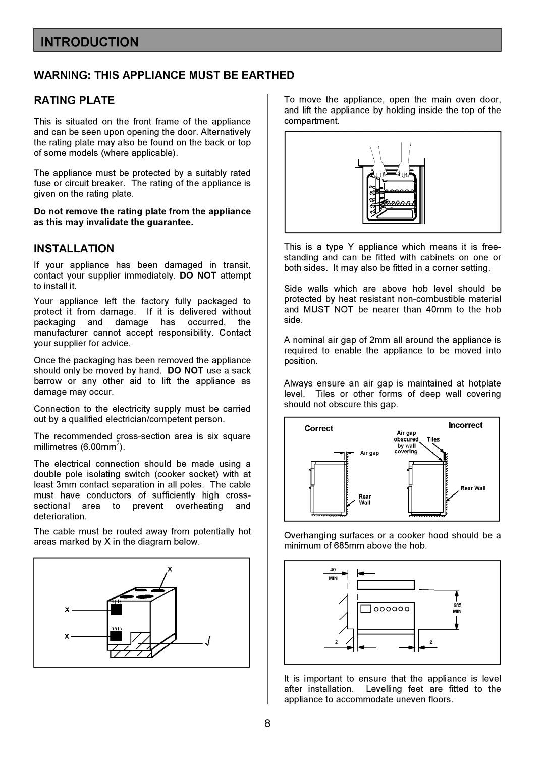 Tricity Bendix SIE424 installation instructions Introduction, Rating Plate, Installation 