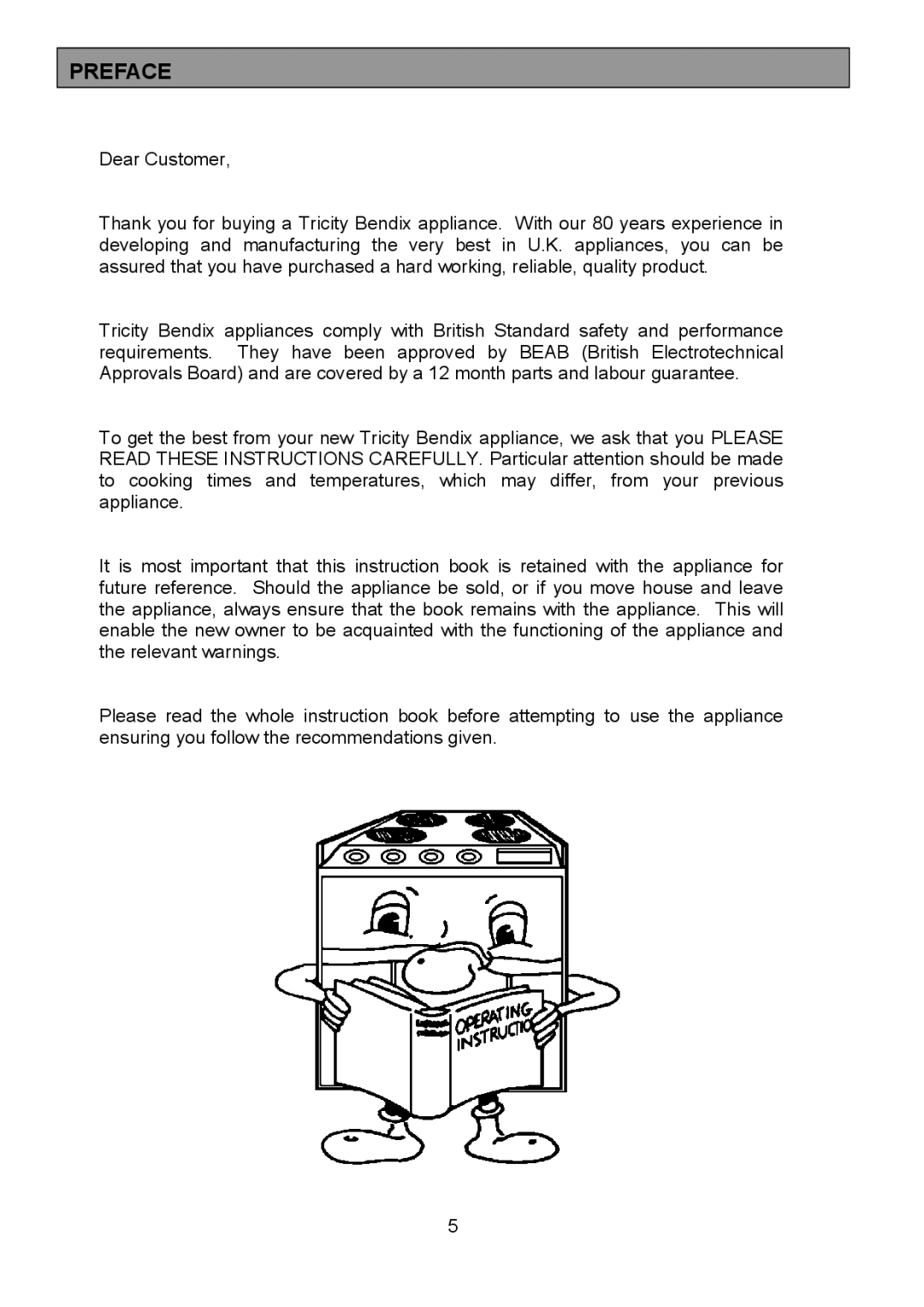 Tricity Bendix SIE454 installation instructions Preface 