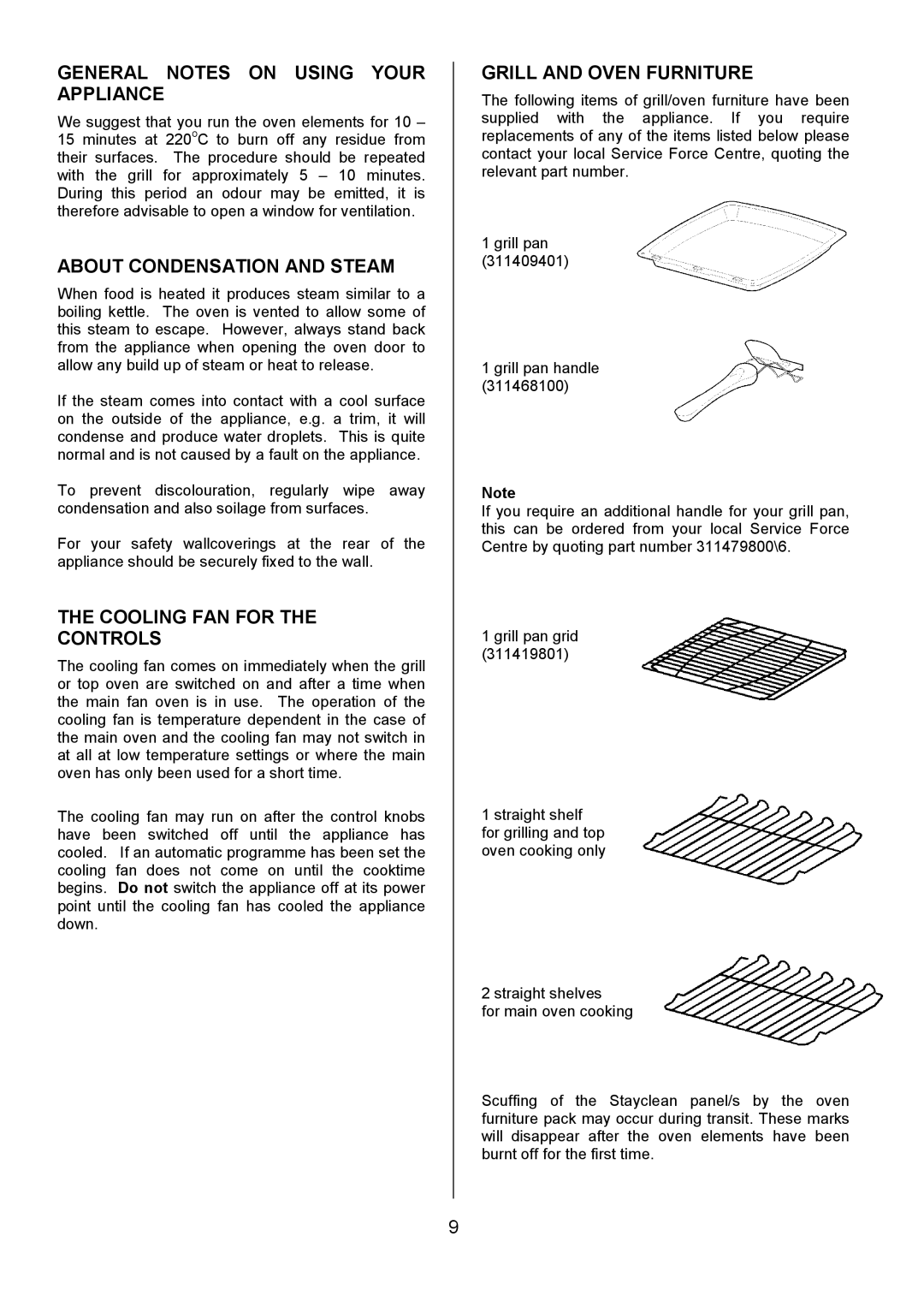 Tricity Bendix SIE454 General Notes on Using Your Appliance, About Condensation and Steam, Cooling FAN for Controls 