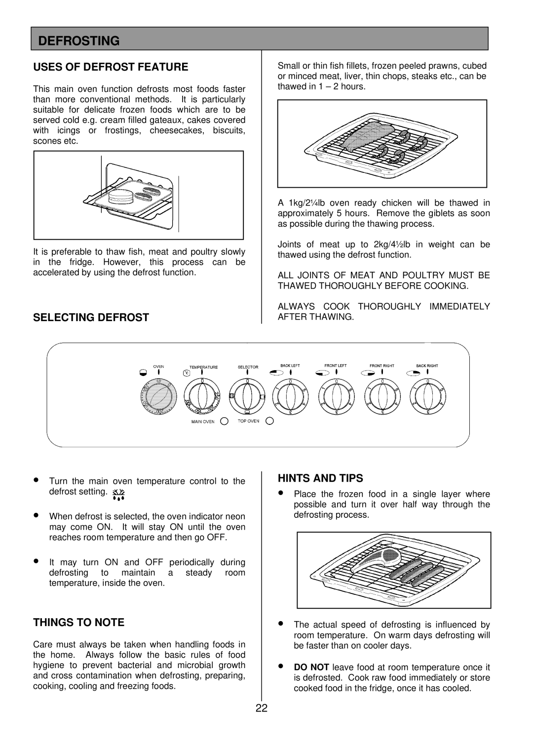 Tricity Bendix SIE501 installation instructions Defrosting, Uses of Defrost Feature, Selecting Defrost 