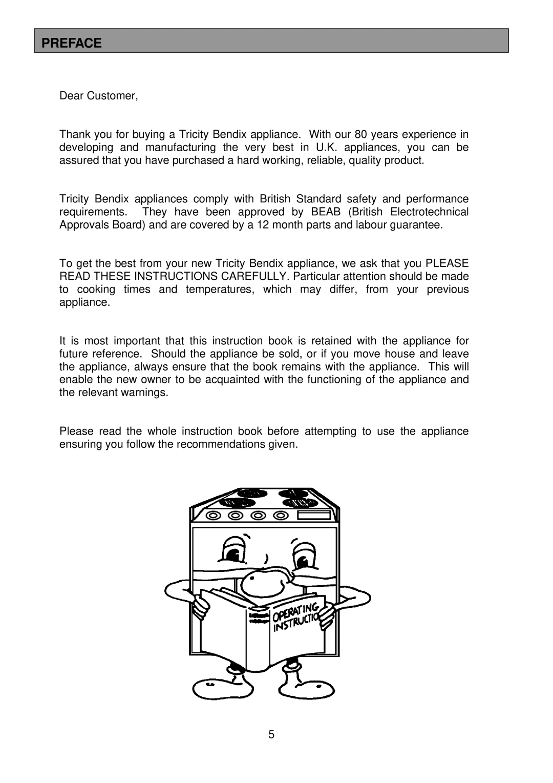 Tricity Bendix SIE501 installation instructions Preface 