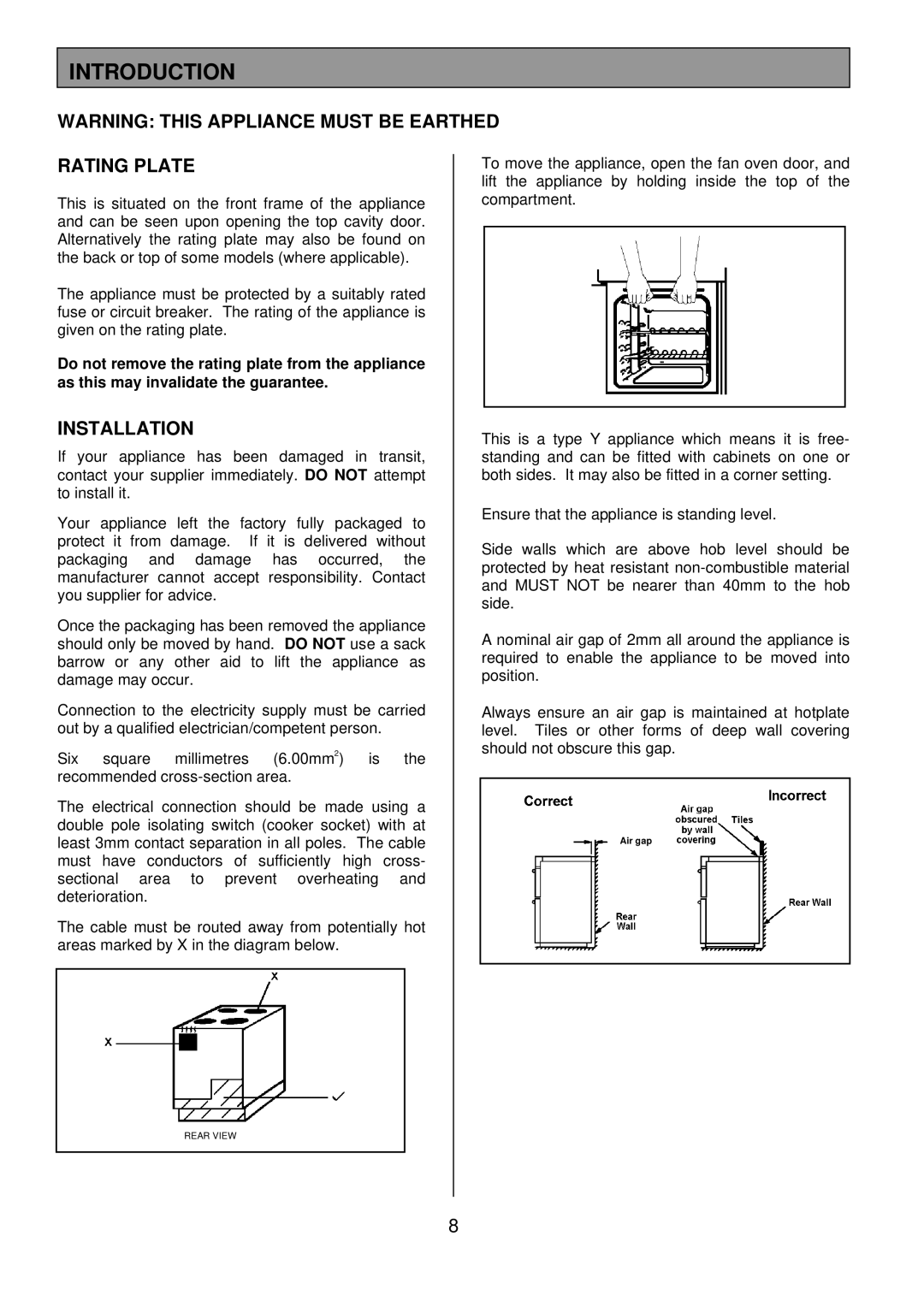 Tricity Bendix SIE501 installation instructions Introduction, Rating Plate, Installation 