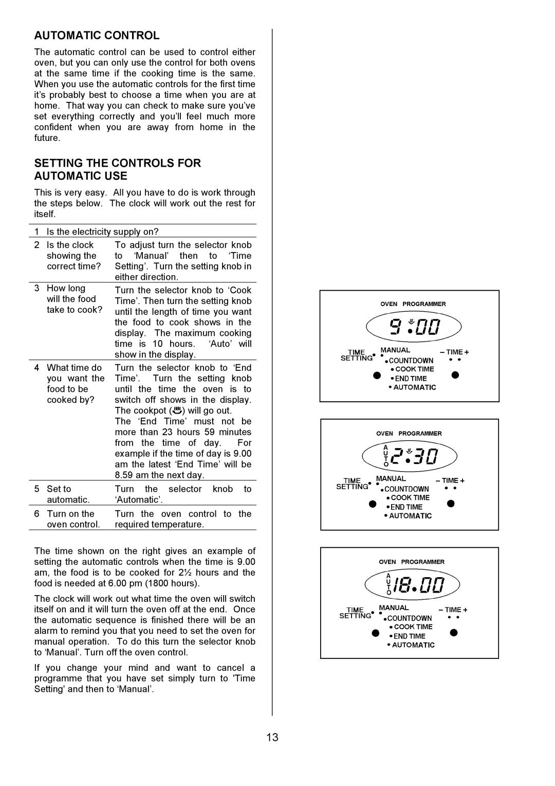 Tricity Bendix SIE505X installation instructions Automatic Control, Setting the Controls for Automatic USE 