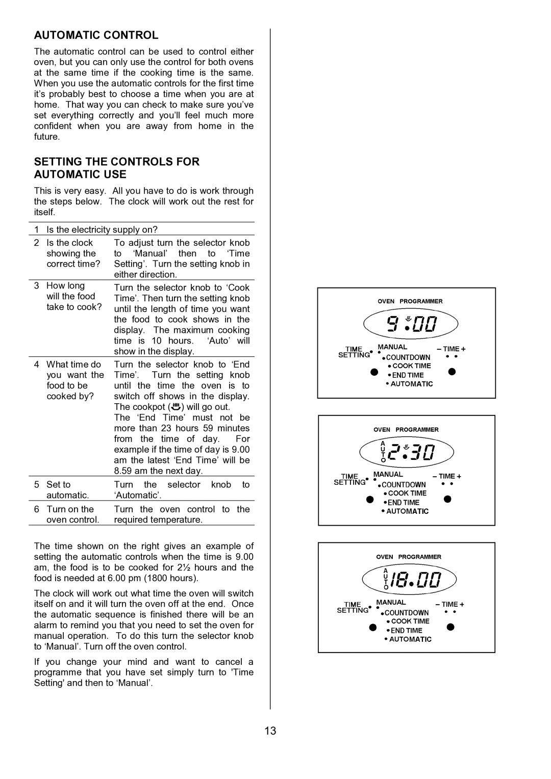 Tricity Bendix SIE515 installation instructions Automatic Control, Setting the Controls for Automatic USE 