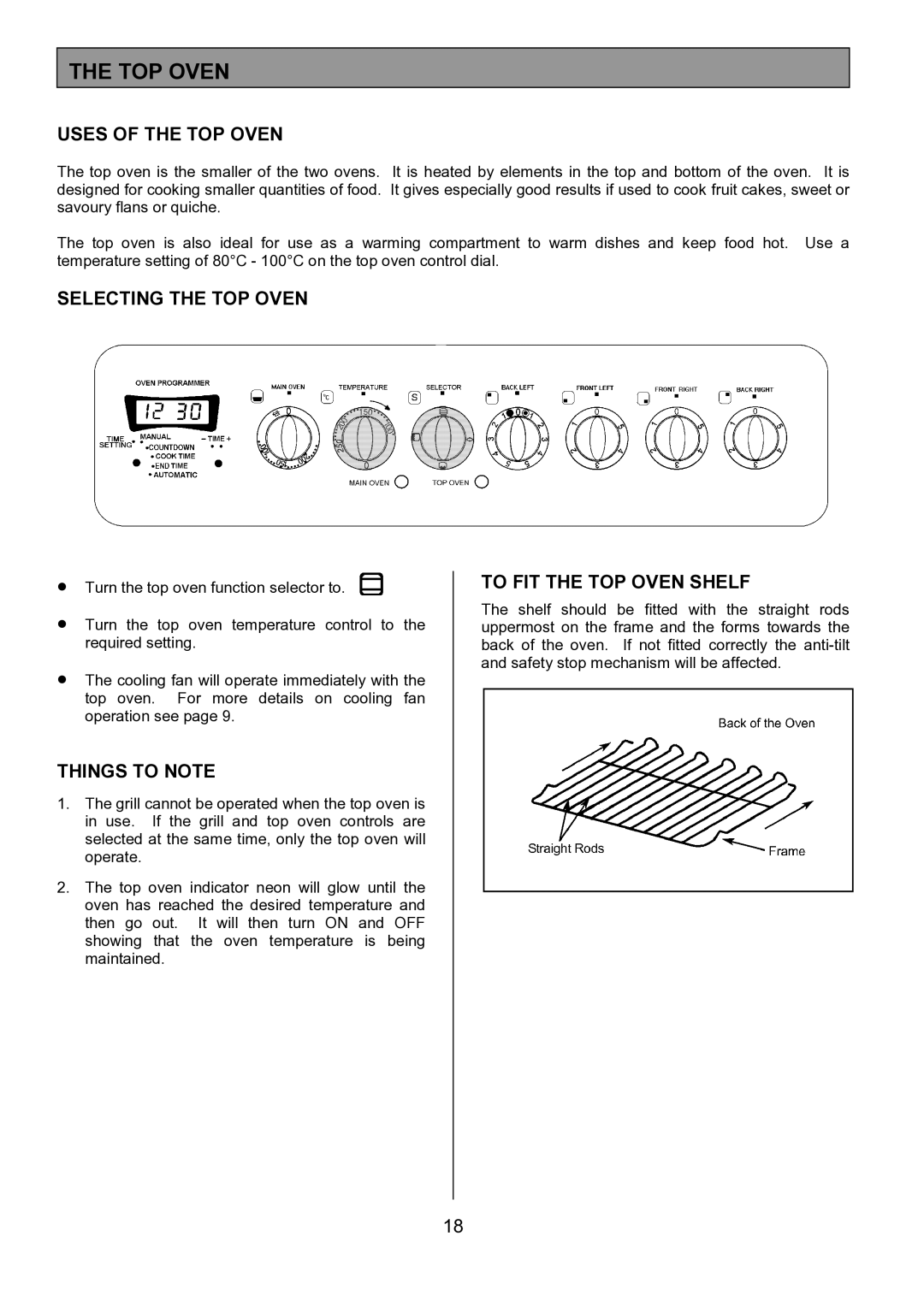 Tricity Bendix SIE515 installation instructions Uses of the TOP Oven, Selecting the TOP Oven, To FIT the TOP Oven Shelf 