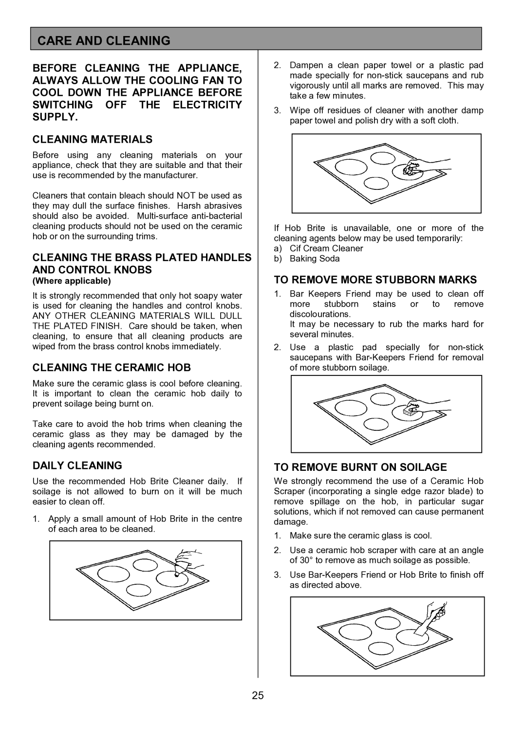 Tricity Bendix SIE531 installation instructions Care and Cleaning 