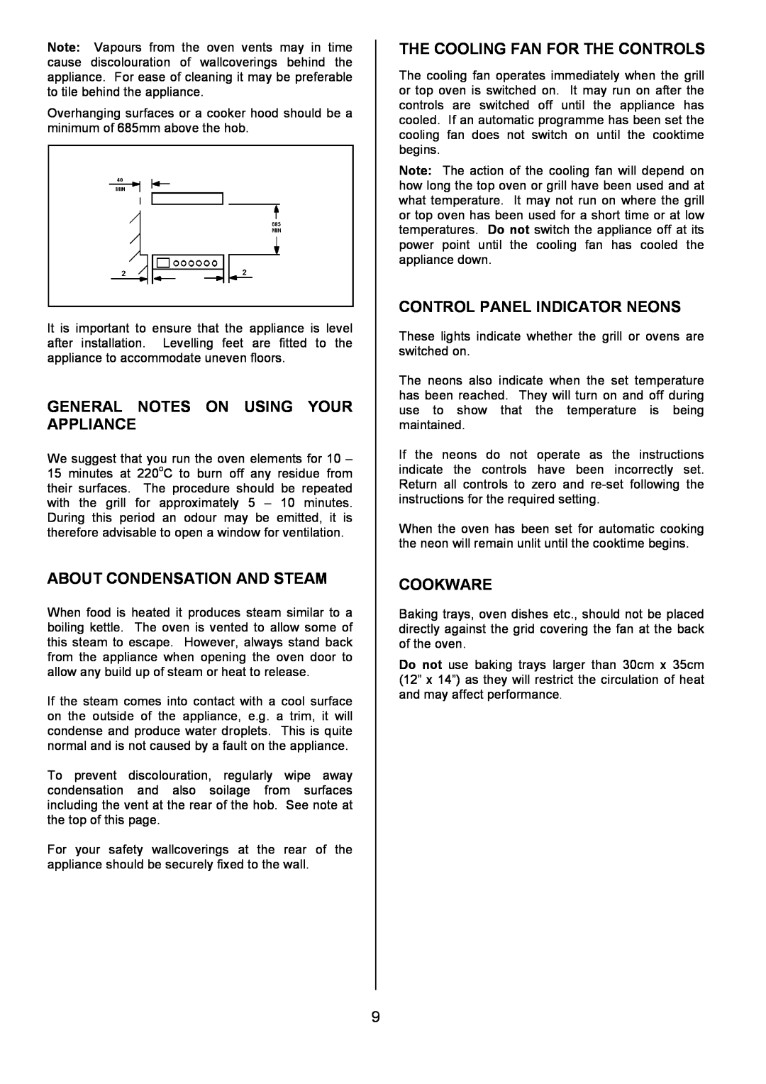 Tricity Bendix SIE531 General Notes On Using Your Appliance, About Condensation And Steam, Control Panel Indicator Neons 