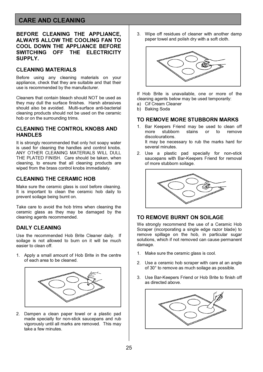 Tricity Bendix SIE533 installation instructions Care and Cleaning 