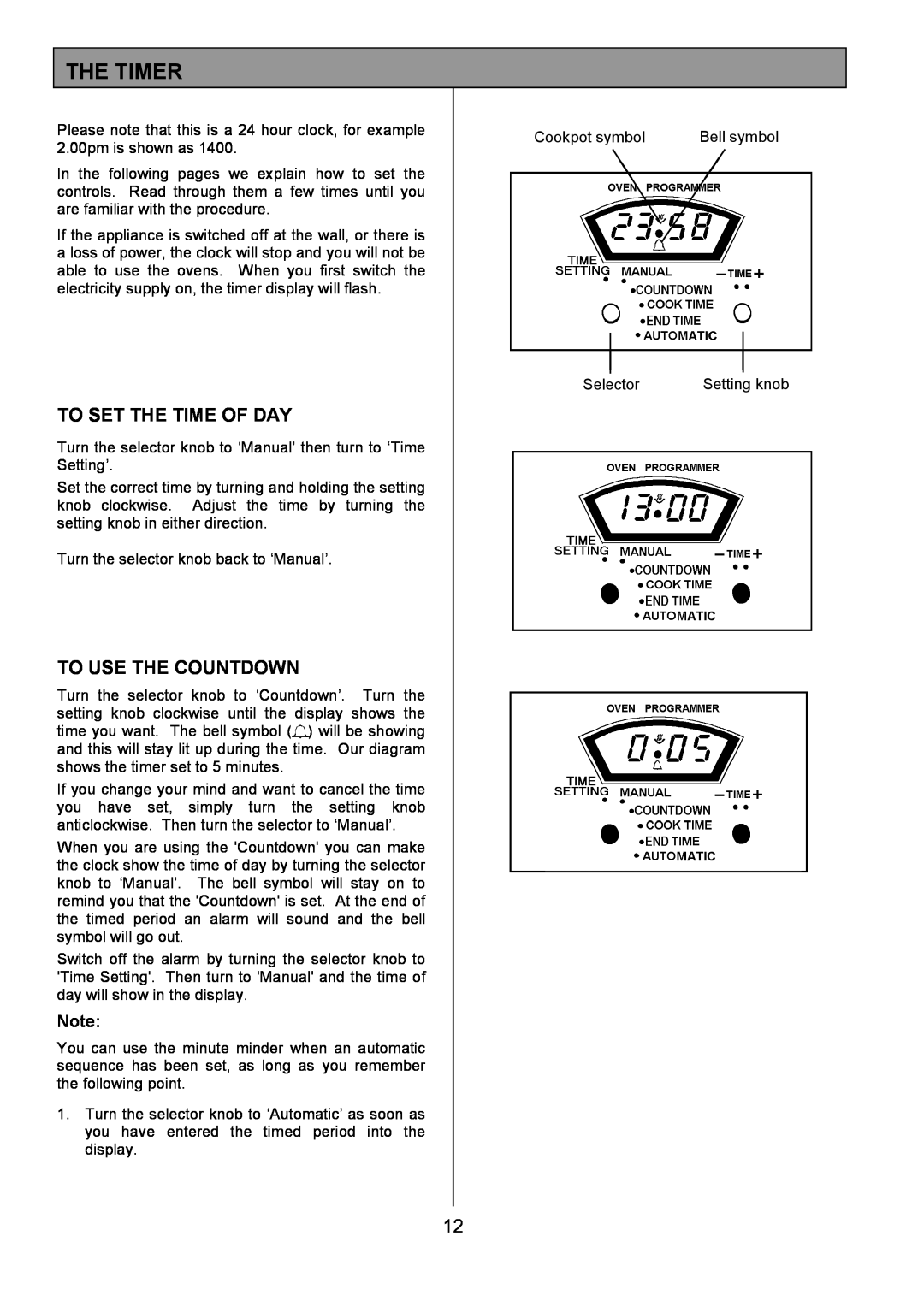 Tricity Bendix SIE533 installation instructions The Timer, To Set The Time Of Day, To Use The Countdown 