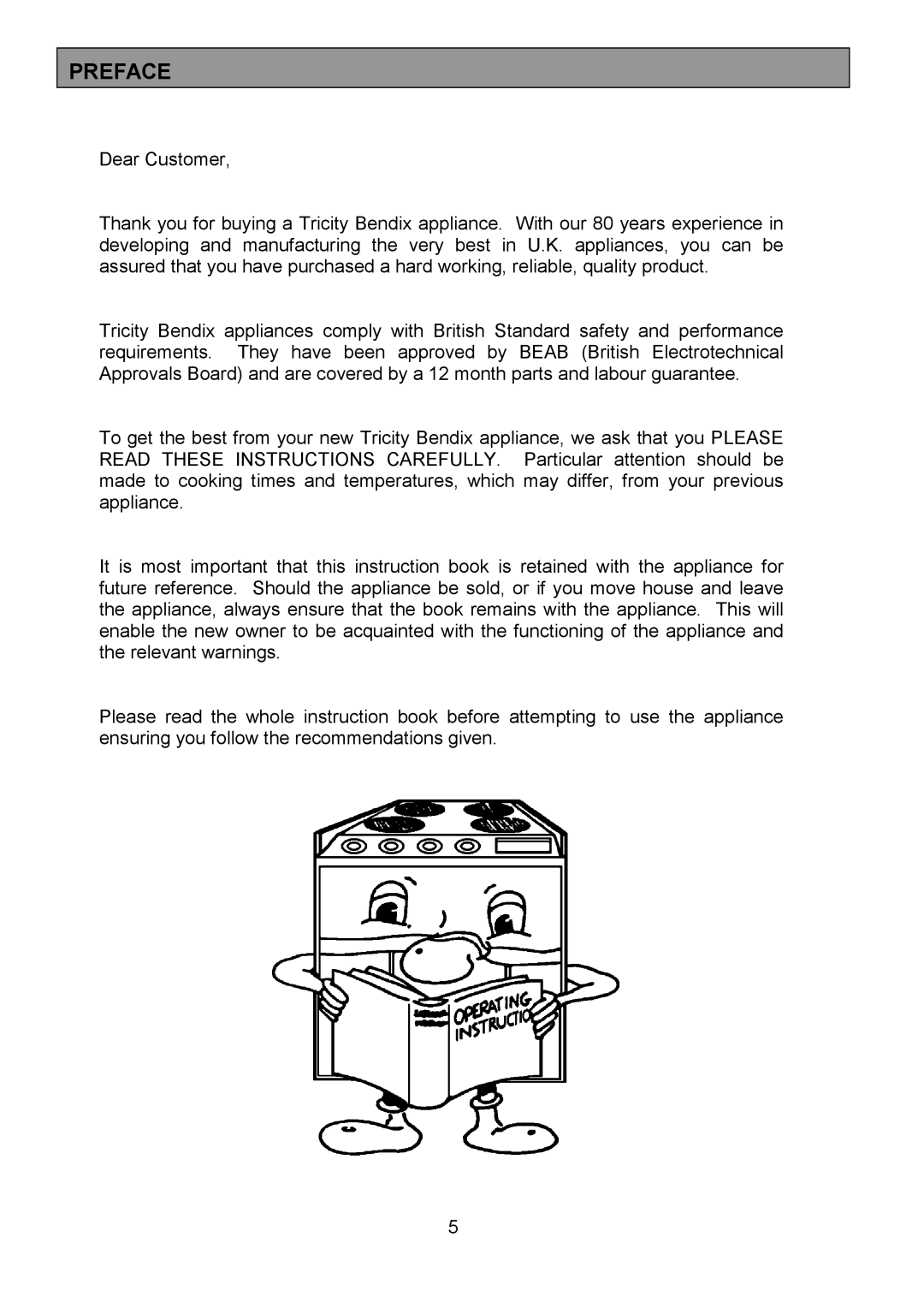 Tricity Bendix SIE555 installation instructions Preface 