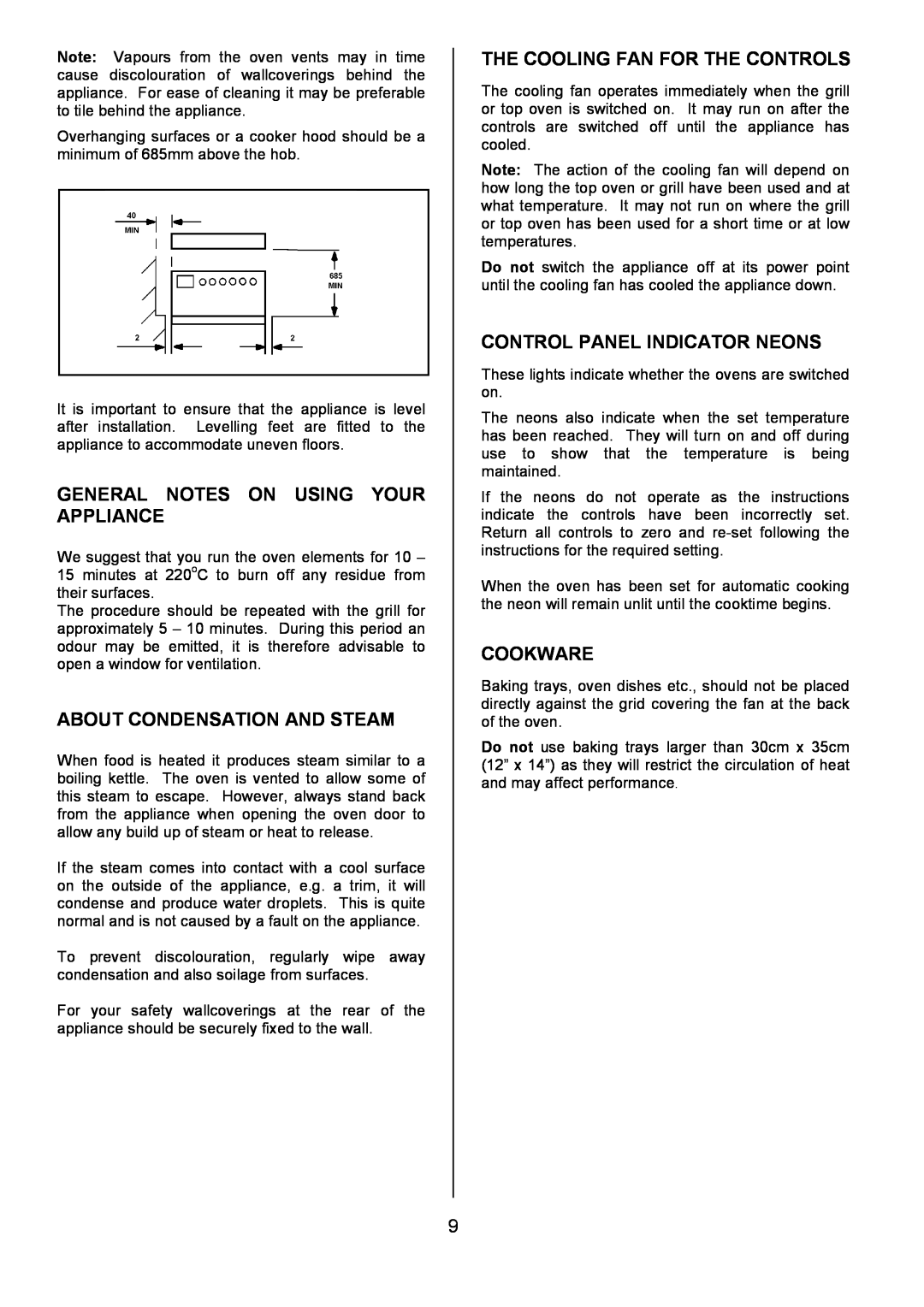 Tricity Bendix SIE555 General Notes On Using Your Appliance, About Condensation And Steam, Control Panel Indicator Neons 