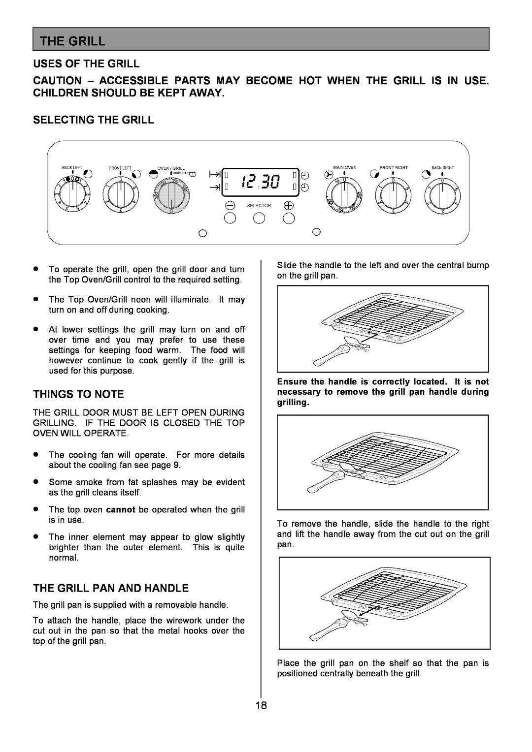 Tricity Bendix SIE556 Uses Of The Grill, Selecting The Grill, Things To Note, The Grill Pan And Handle 