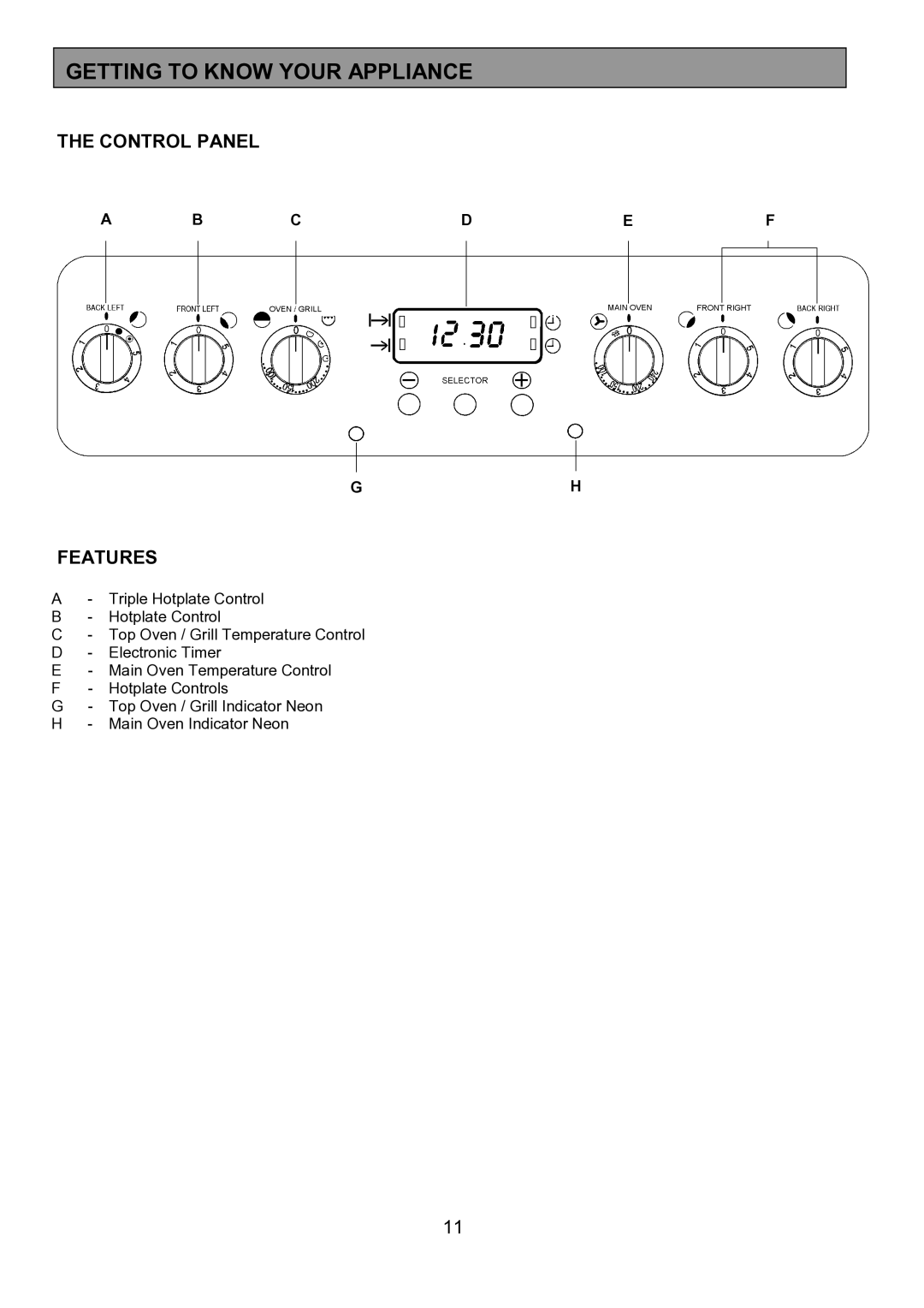 Tricity Bendix SIE557 installation instructions Getting to Know Your Appliance, Control Panel, Features, Cdef 