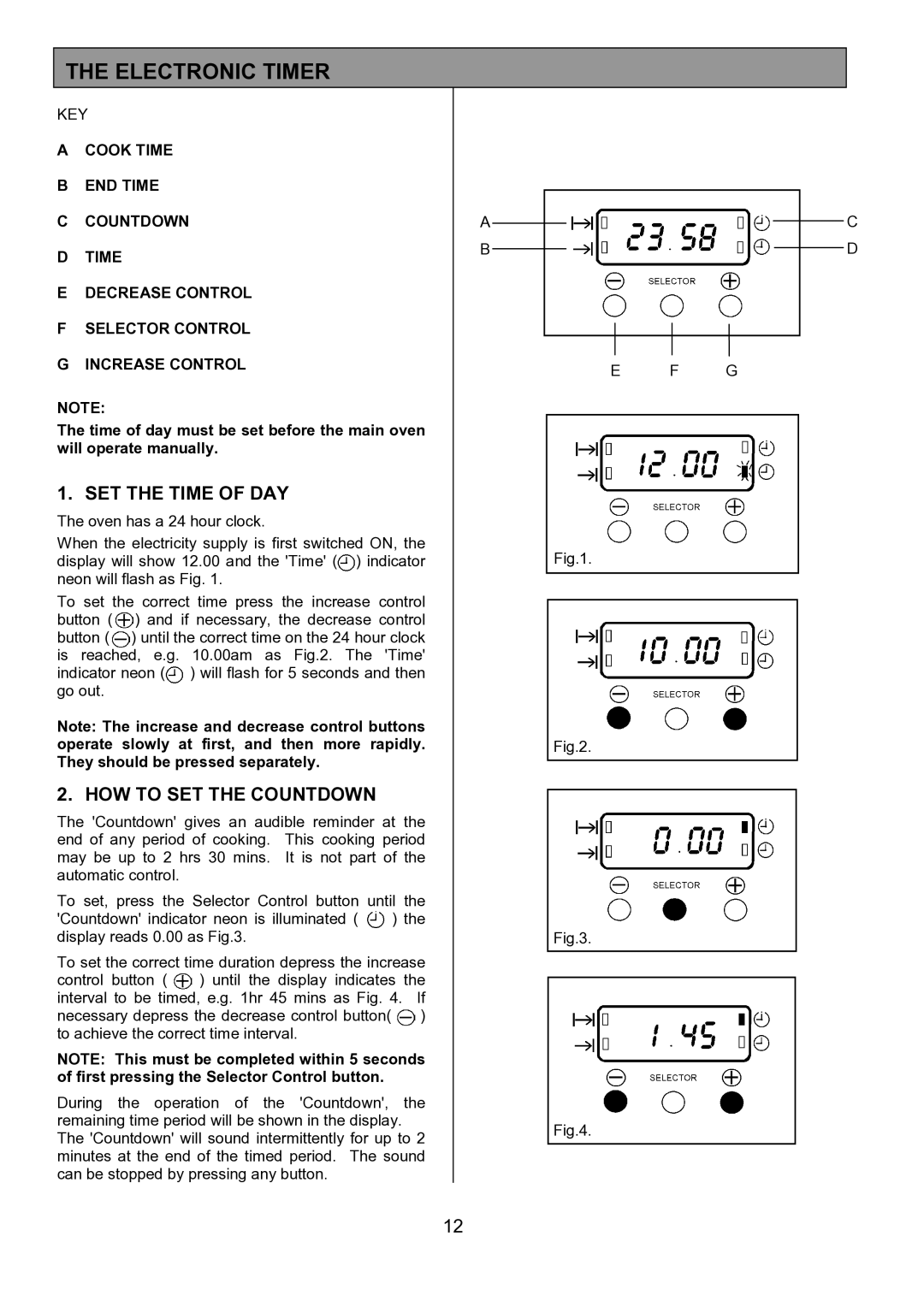 Tricity Bendix SIE557 installation instructions Electronic Timer, SET the Time of DAY, HOW to SET the Countdown 