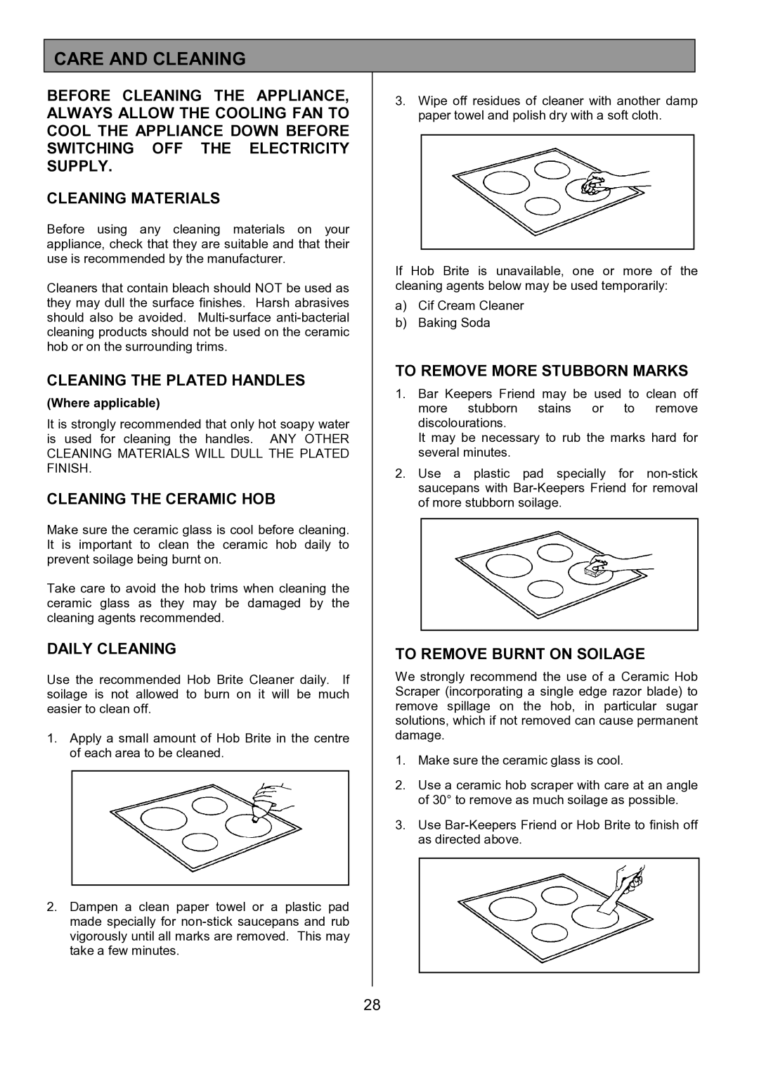 Tricity Bendix SIE557 installation instructions Care and Cleaning 