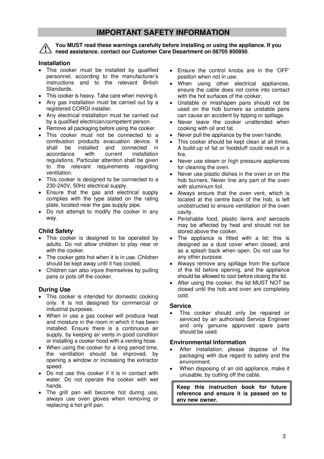 Tricity Bendix SIG 233/1 installation instructions Important Safety Information 