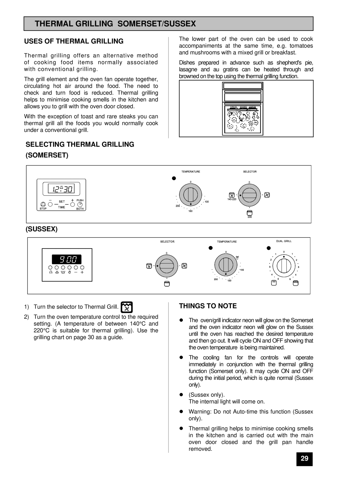 Tricity Bendix Thermal Grilling SOMERSET/SUSSEX, Uses of Thermal Grilling, Selecting Thermal Grilling Somerset Sussex 