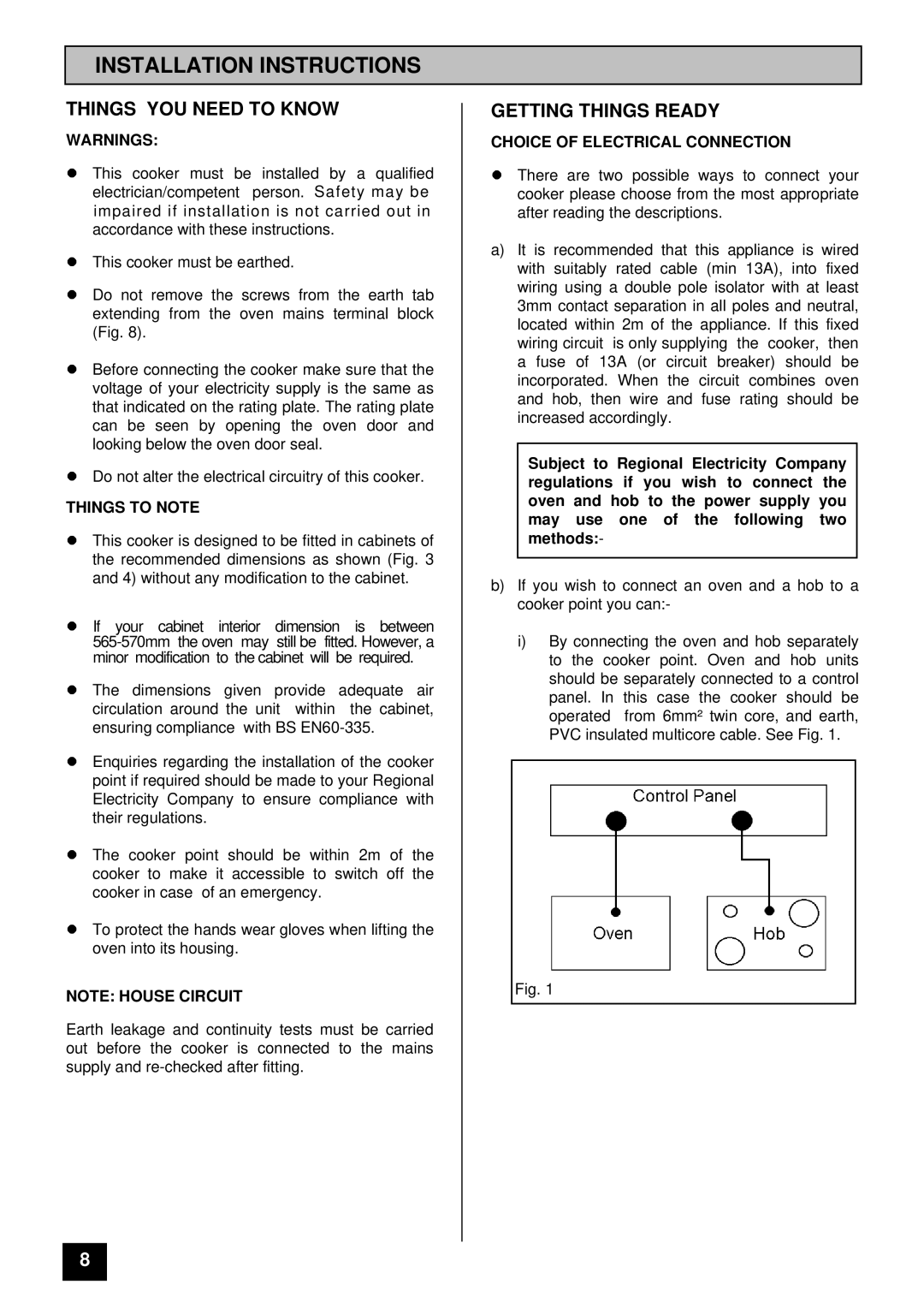 Tricity Bendix SOMERSET, SUSSEX Installation Instructions, Things YOU Need to Know, Getting Things Ready, Things to Note 